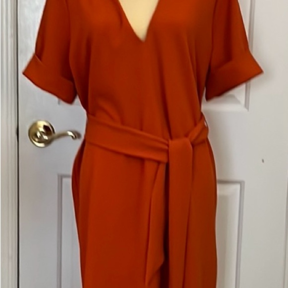 Zara Orange Sheath Dress with Cuffed Sleeves